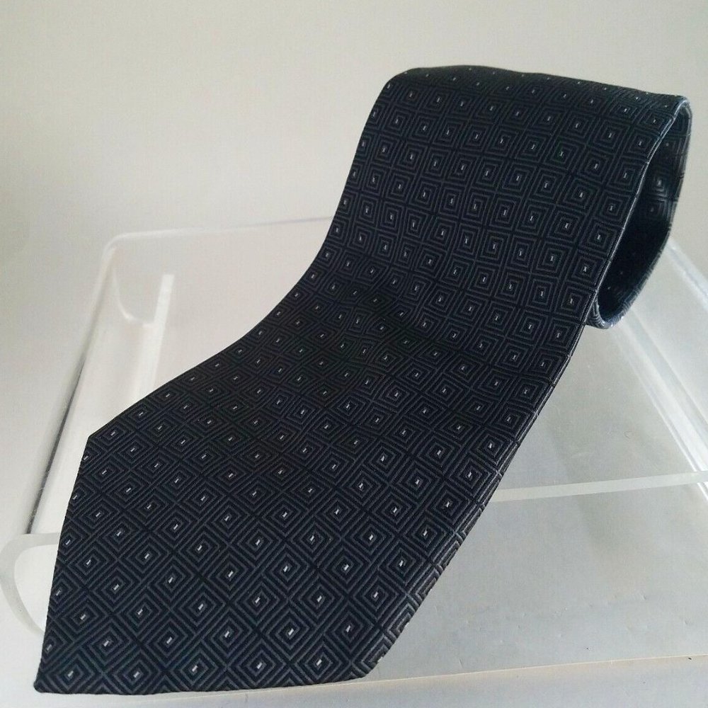 Jones New York Men's Tie Classic Black with Grey mini squares 100% imported Silk